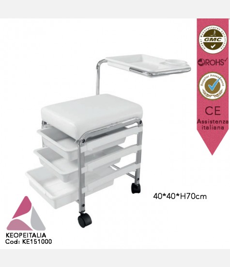 CARRELLO PORTATTREZZI KEOPE LUNA CON RUOTE 3 CASSETTI TOP IMBOTTITO MENSOLA E STRUTTURA IN METALLO  KE-151000 PER PARRUCCHIERE BARBIERE ESTETISTA CENTRO ESTETICO SPA