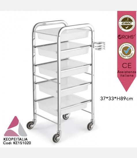 CARRELLO 5 RIPIANI CON RUOTE CROMATO KEOPE WINTER PORTAPHON KE-151020 PER PARRUCCHIERE BARBIERE ESTETISTA CENTRO ESTETICO SPA