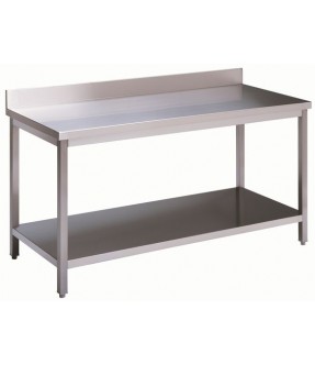 TAVOLO IN ACCIAIO INOX AISI 304 SCOTCH-BRITE ANTICORROSIONE CON RIPIANO ED ALZATINA 1000X600 H850