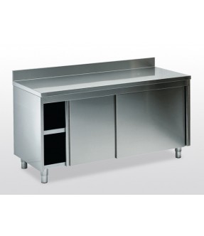 TAVOLO ARMADIATO IN ACCIAIO INOX AISI 304 SCOTCH-BRITE ANTICORROSIONE CON RIPIANO ED ALZATINA 1000X600 H850