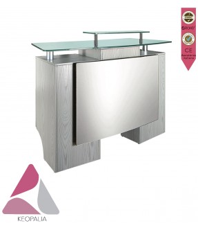 BANCO CASSA FIORE KEOPALIA KE-133130 LEGNO NERO BIANCO RIPIANO 2 MENSOLE VETRO 2 ANTE 2 CASSETTI 2 MOBILI APERTI PER ESTETISTA CENTRO ESTETICO SPA PARRUCCHIERE BARBIERE