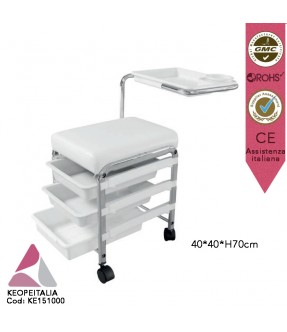 CARRELLO PORTATTREZZI KEOPE LUNA CON RUOTE 3 CASSETTI TOP IMBOTTITO MENSOLA E STRUTTURA IN METALLO  KE-151000 PER PARRUCCHIERE BARBIERE ESTETISTA CENTRO ESTETICO SPA